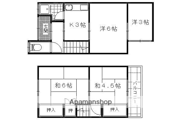 京都市東西線 石田駅(京都市営) 徒歩17分 2階建 築55年(4K)の間取り写真