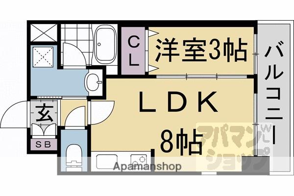 ピーノ京都西大路(1LDK/4階)の間取り写真