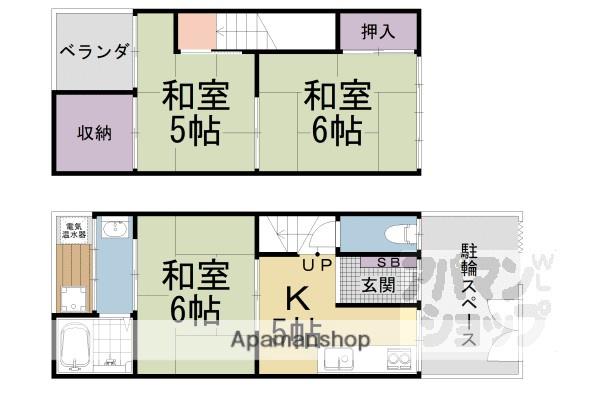 京都市東西線 東野駅(京都) 徒歩10分 2階建 築49年(3DK)の間取り写真