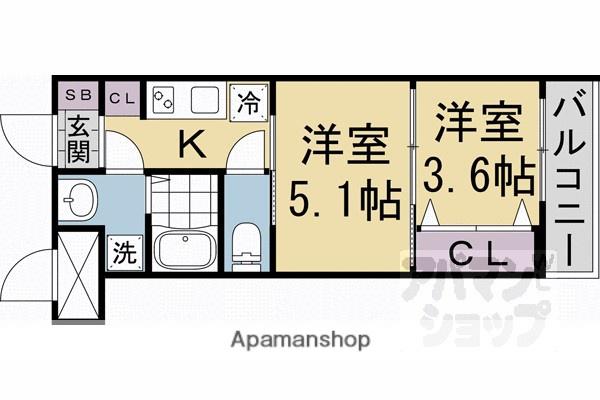 クレストタップ京都丹波口(2K/1階)の間取り写真