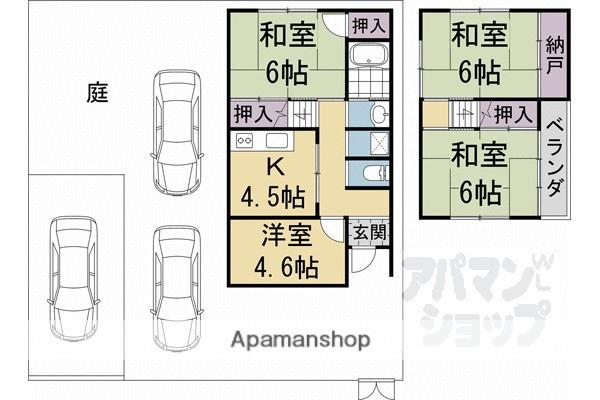 近鉄京都線 竹田駅(京都) 徒歩43分 2階建 築52年(4DK)の間取り写真