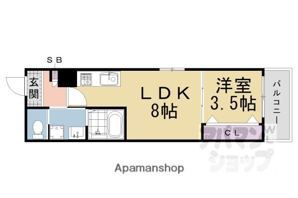 ジーメゾン伏見エルデ(1LDK/3階)の間取り写真