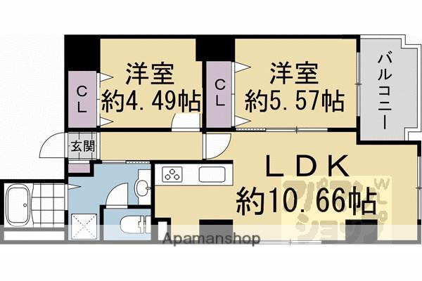 ベルク烏丸(2LDK/9階)の間取り写真