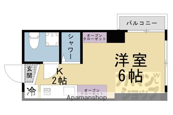 京都市烏丸線 四条駅(京都市営) 徒歩4分 6階建 築40年(1K/2階)の間取り写真