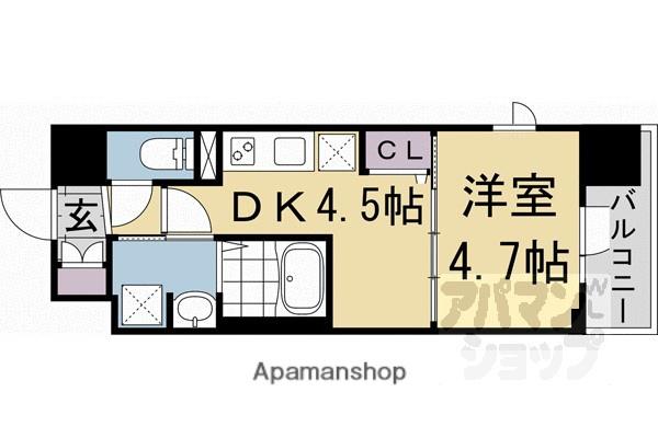 プラシード京都(1DK/8階)の間取り写真
