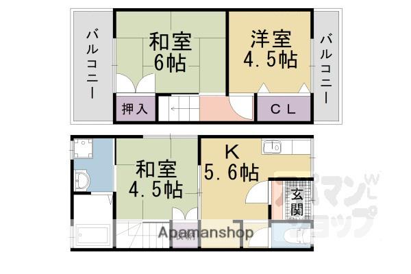 京都市東西線 東野駅(京都) 徒歩6分 2階建 築53年(3DK)の間取り写真