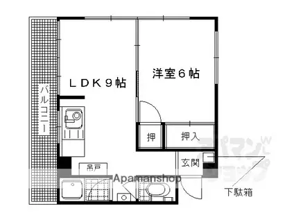 ロハス長岡京(1LDK/3階)の間取り写真