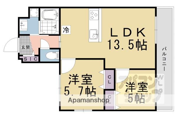 椥辻西浦町マンション計画(2LDK/3階)の間取り写真