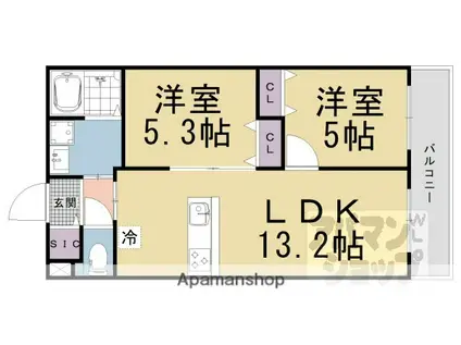 椥辻西浦町マンション計画(2LDK/5階)の間取り写真