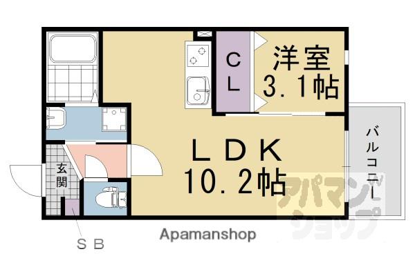 プライムコート伏見醍醐(1LDK/3階)の間取り写真