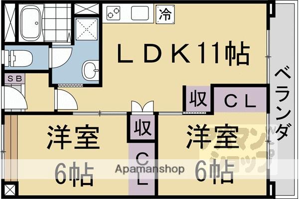 ベルヴィタウン京都伏見(2LDK/3階)の間取り写真