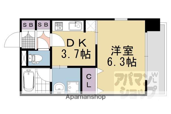 ベラジオ京都鴨川II(1K/3階)の間取り写真