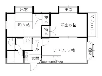 京阪電気鉄道京阪線 龍谷大前深草駅 徒歩4分 2階建 築31年(2LDK/2階)の間取り写真