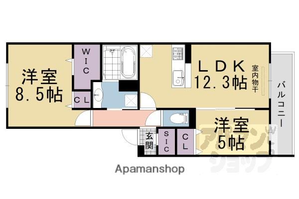 アトレーユ長岡京(2LDK/1階)の間取り写真