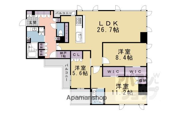 ジオ京都御池通(3LDK/9階)の間取り写真