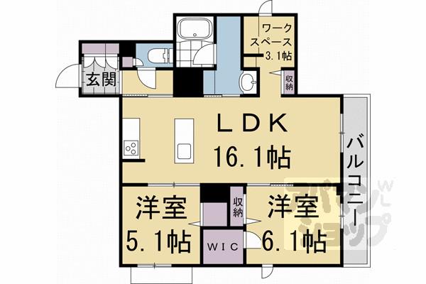 シャーメゾングランフェリス(2LDK/3階)の間取り写真