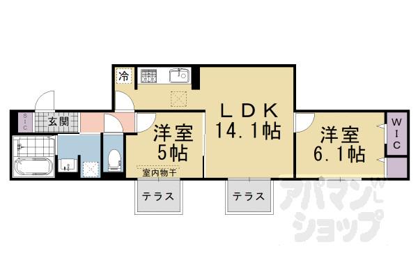 GRAMM奥海印寺 イースト(2LDK/1階)の間取り写真