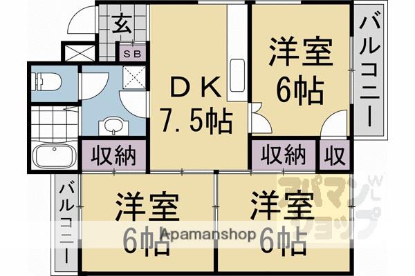 ヒルサイドハウス(3DK/1階)の間取り写真