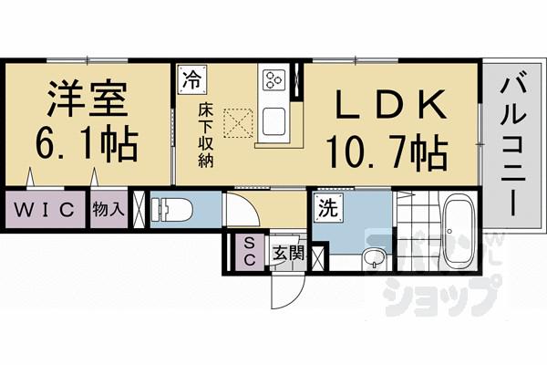GRAMM六地蔵B棟(1LDK/1階)の間取り写真