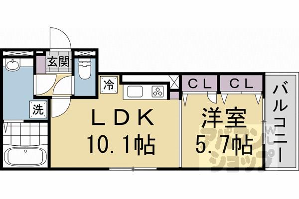 GRAMM六地蔵B棟(1LDK/2階)の間取り写真
