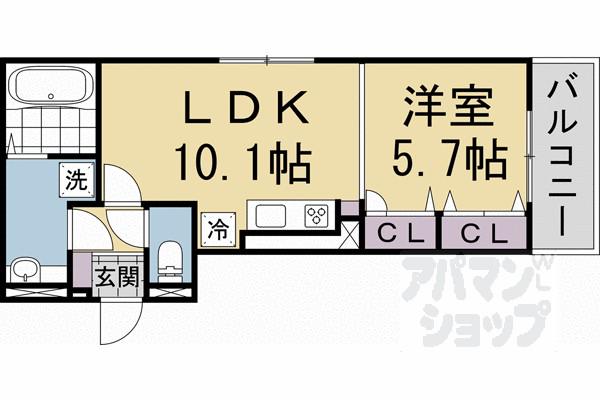 GRAMM六地蔵C棟(1LDK/2階)の間取り写真
