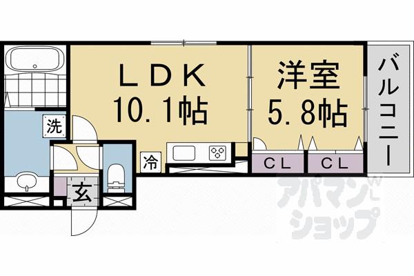GRAMM六地蔵A棟(1LDK/2階)の間取り写真