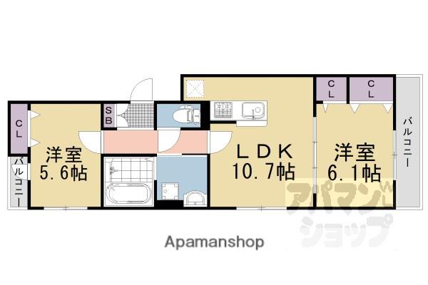 京阪電気鉄道京阪線 中書島駅 徒歩50分 3階建 築1年(2LDK/2階)の間取り写真