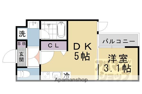 VINA山科ウエスト(1DK/2階)の間取り写真