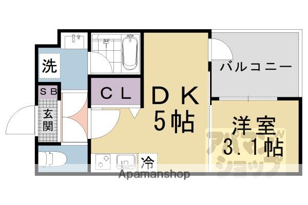 VINA山科ウエスト(1DK/1階)の間取り写真