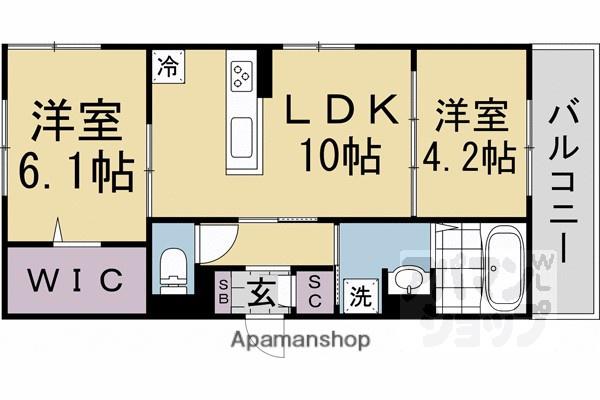 ヌーベル・ヴィー侍従地(2LDK/2階)の間取り写真