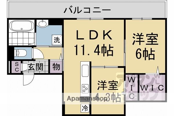 ヌーベル・ヴィー侍従地(2LDK/3階)の間取り写真