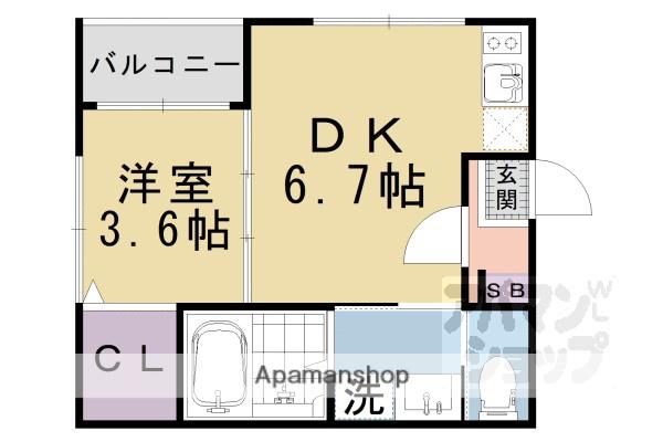 デルソーレ山科(1DK/1階)の間取り写真