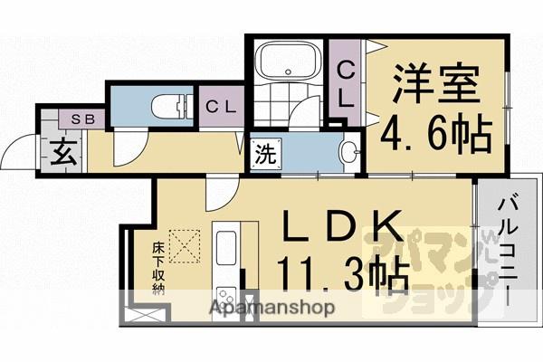 グレーヌ東寺(1LDK/1階)の間取り写真