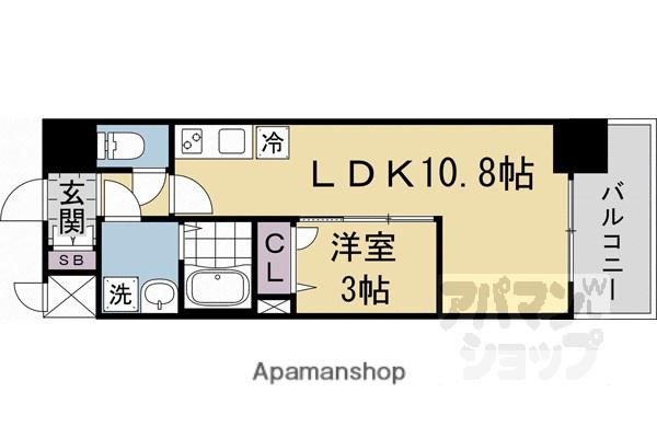 ソルテラスKYOTO西大路 瑠(1LDK/11階)の間取り写真