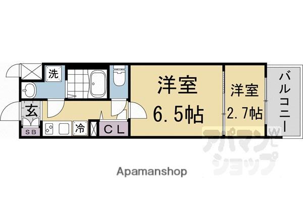 ソルテラスKYOTO西大路 瑠(2K/6階)の間取り写真