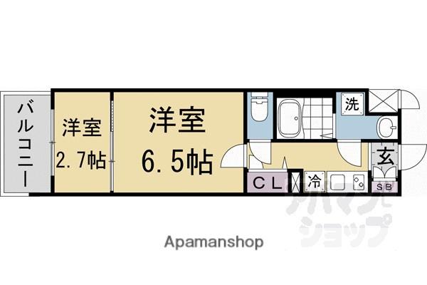 ソルテラスKYOTO西大路 瑠(2K/2階)の間取り写真