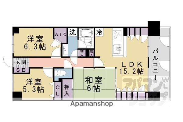 ライオンズマンション京都山科ガーデンシティ(3LDK/6階)の間取り写真
