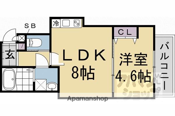 CASA WOOD 丹波橋(1LDK/3階)の間取り写真