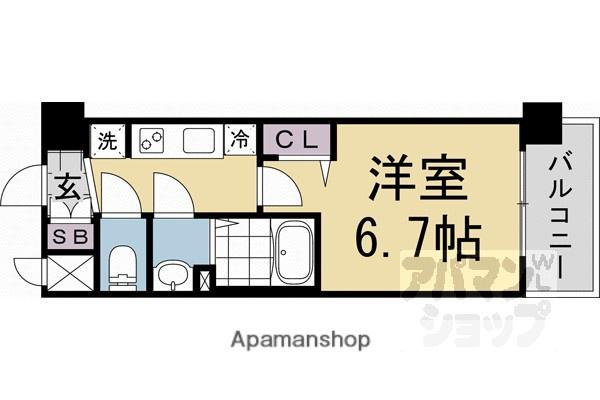 ソルテラス京都JUJO華(1K/8階)の間取り写真