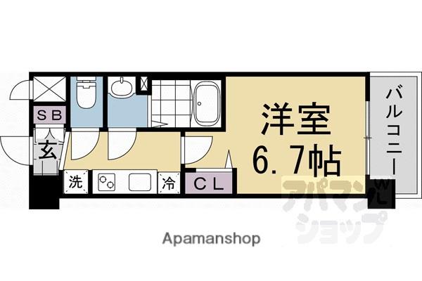 ソルテラス京都JUJO華(1K/7階)の間取り写真