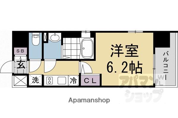 京都府京都市南区 10階建 築1年(1K/6階)の間取り写真