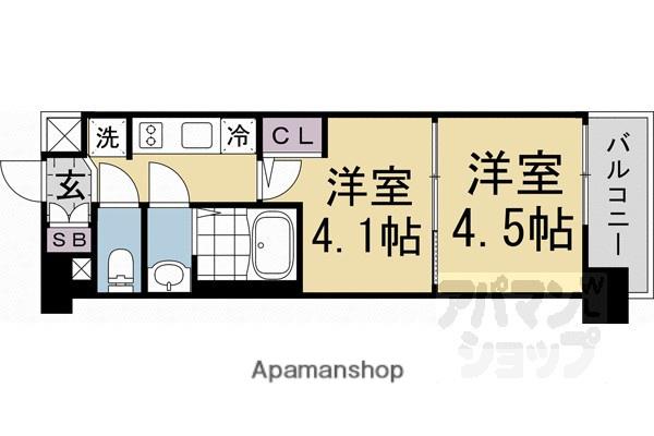 京都府京都市南区 10階建 築1年(2K/6階)の間取り写真