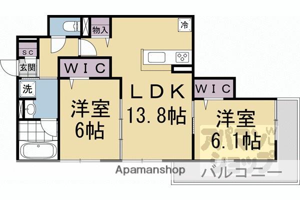 ハイダウェイ両替町(2LDK/2階)の間取り写真
