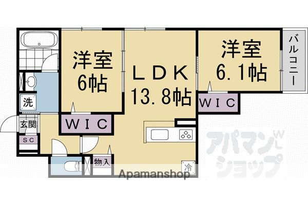ハイダウェイ両替町(2LDK/2階)の間取り写真