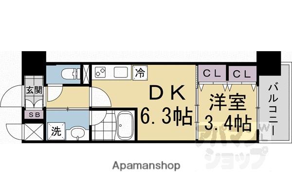 リシュドール梅小路(1DK/10階)の間取り写真