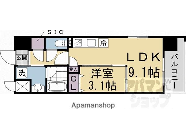 リシュドール梅小路(1LDK/8階)の間取り写真