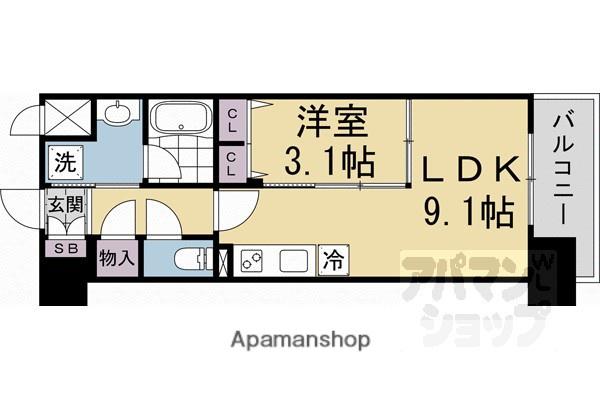 リシュドール梅小路(1LDK/8階)の間取り写真