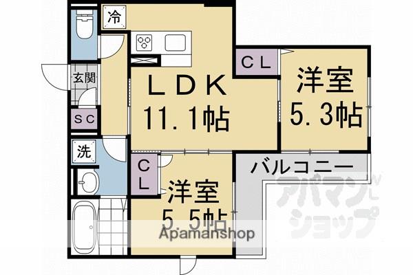 DーROOM伏見駅前(2LDK/3階)の間取り写真