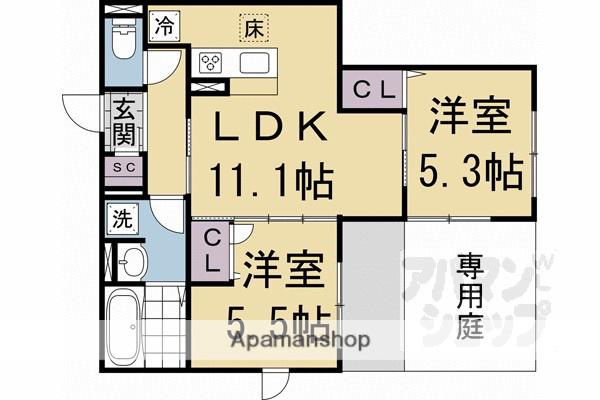 DーROOM伏見駅前(2LDK/1階)の間取り写真