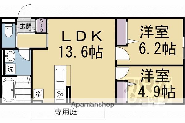 東海道本線 桂川駅(京都) 徒歩15分 3階建 新築(2LDK/1階)の間取り写真